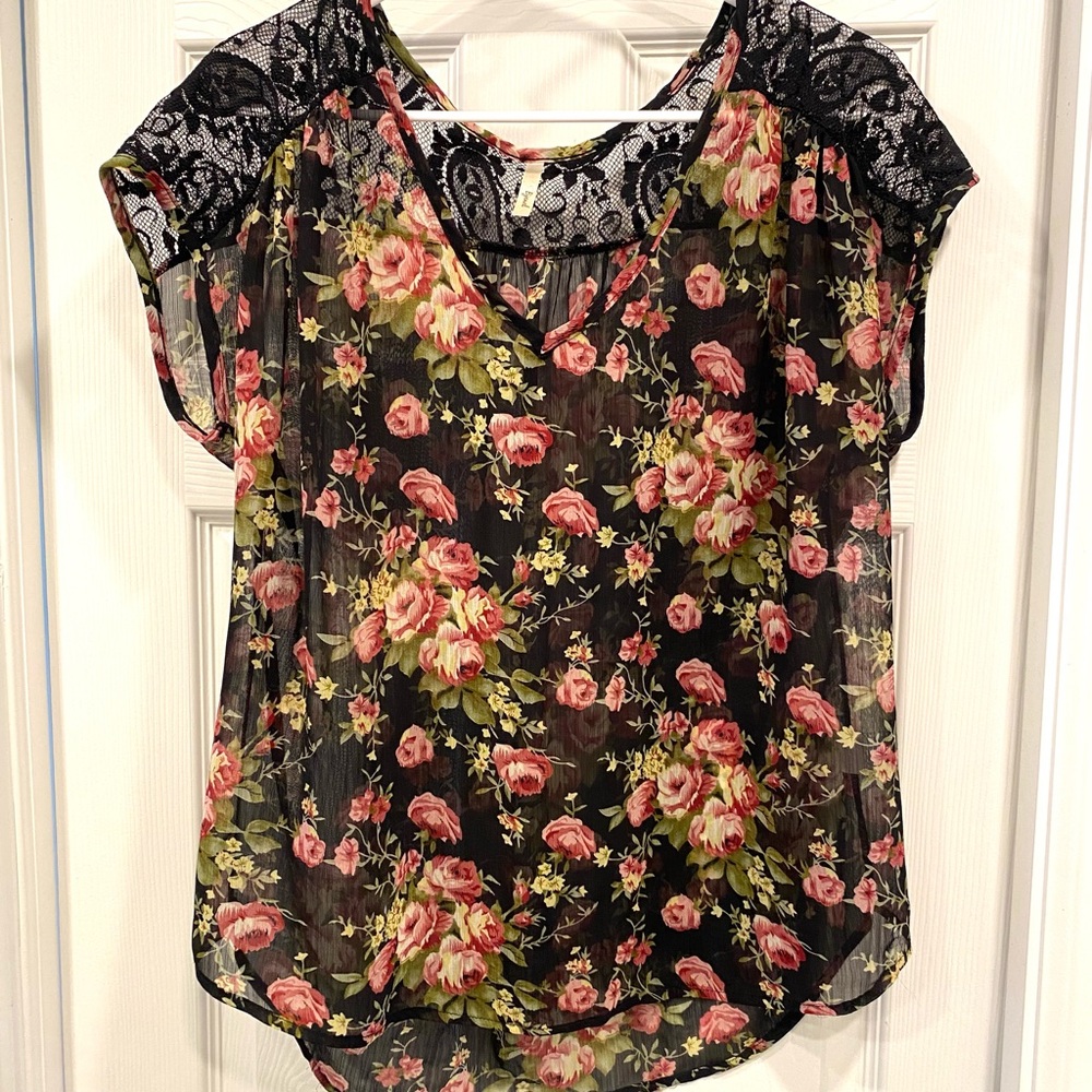 Chic Floral Lace Blouse - Black, Pink, Green